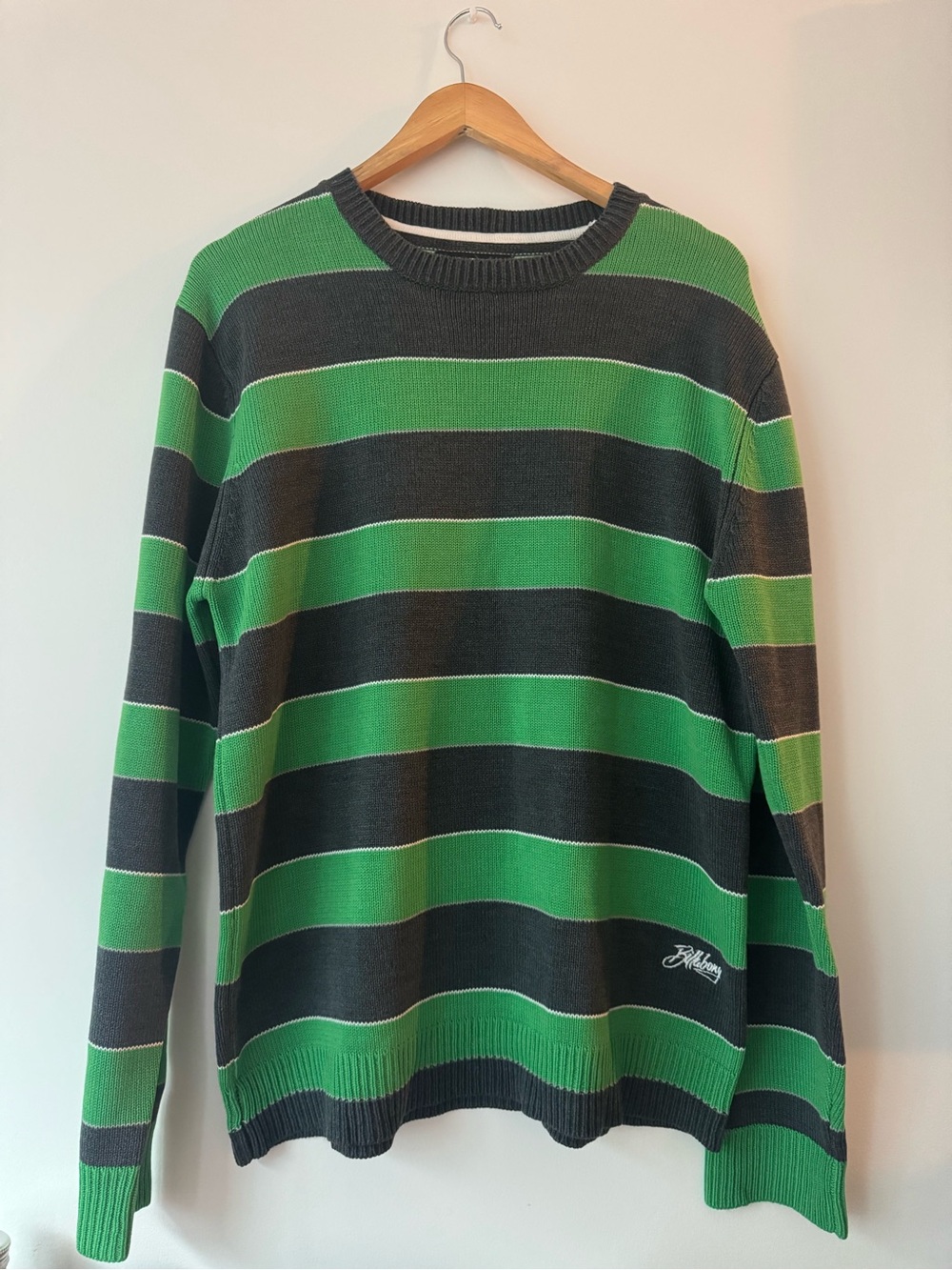 Grunge Goth Skater Billabong Striped Crewneck Knit Sweater Large